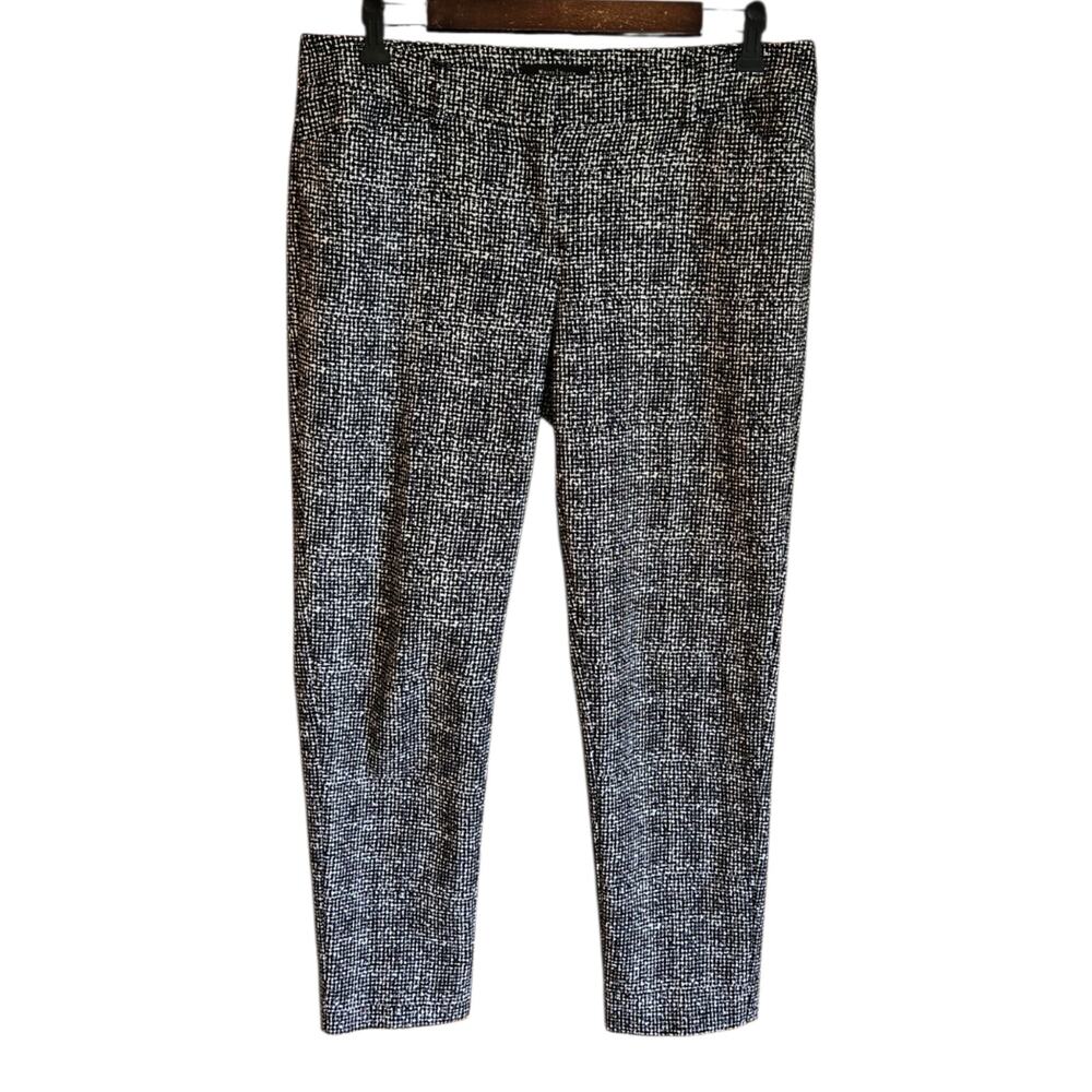 White House Black Market Slim Ankle Pants Black White Geo Print Size 10R